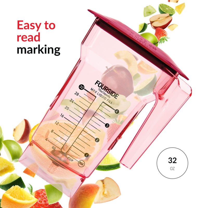 Blendtec 75 oz FourSide Commercial Jar - Four-Sided Replacement Blender Jar - Compatible with Most Blendtec Blenders - 32 oz Blending Capacity - Red - Image 4